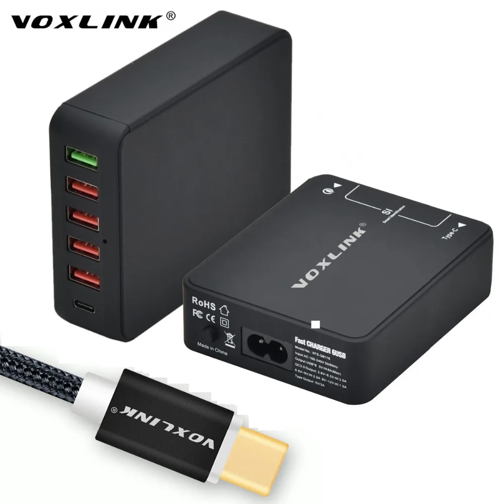 VOXLINK USB Charger Station 6 Ports 5V 9V 12V Quick Charge QC 3 0 Type C