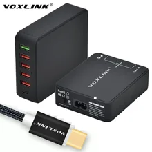 VOXLINK USB Charger Station 6 Ports 5V/9V/12V Quick Charge QC 3.0+Type C USB Hub Power Adapter w/USB-C cable for iPhone Samsung