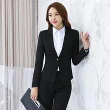 Formales Trajes de Pantalón Negro Delgado Moda Femenina Profesional de Manga Larga Pantalones Trajes Con Chaquetas Y Pantalones para Las Mujeres de Negocios