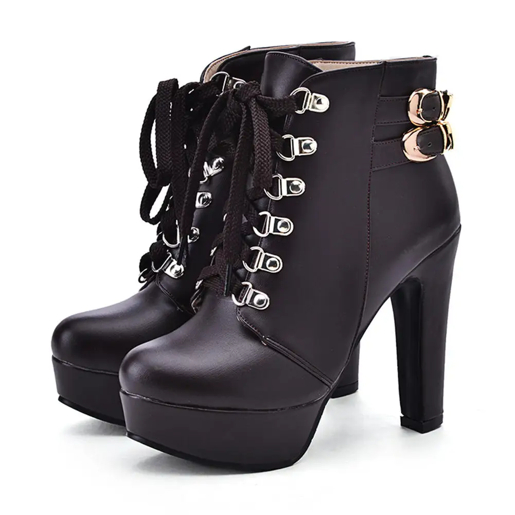 Karinluna/осенние ботинки на меху размера плюс 34-50 женская обувь ботильоны на платформе на высоком массивном каблуке со шнуровкой Женская обувь