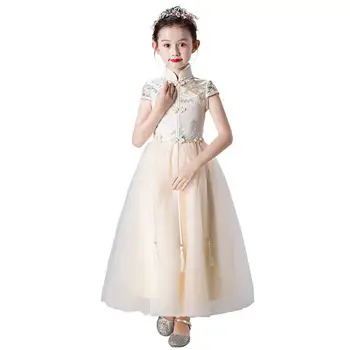 

New Children Girls Chinese Style Mesh Floral Princess Dress Kids Dresses For Girls Party Dress Baby Girl Clothes Vestidos F148