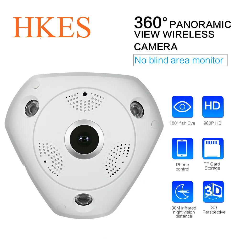 

HD WiFi Panoramic Camera 360 Degree e-PTZ Fisheye Network IP CCTV Camera Video Storage Remote IR-CUT Audio-in P2