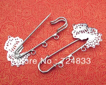 

Blank Brooch Bases Flat Beauty Lady with 3 Loops Kilt Pins Clips Brooches Pins Settings Findings Rhodium tone Plated Metal
