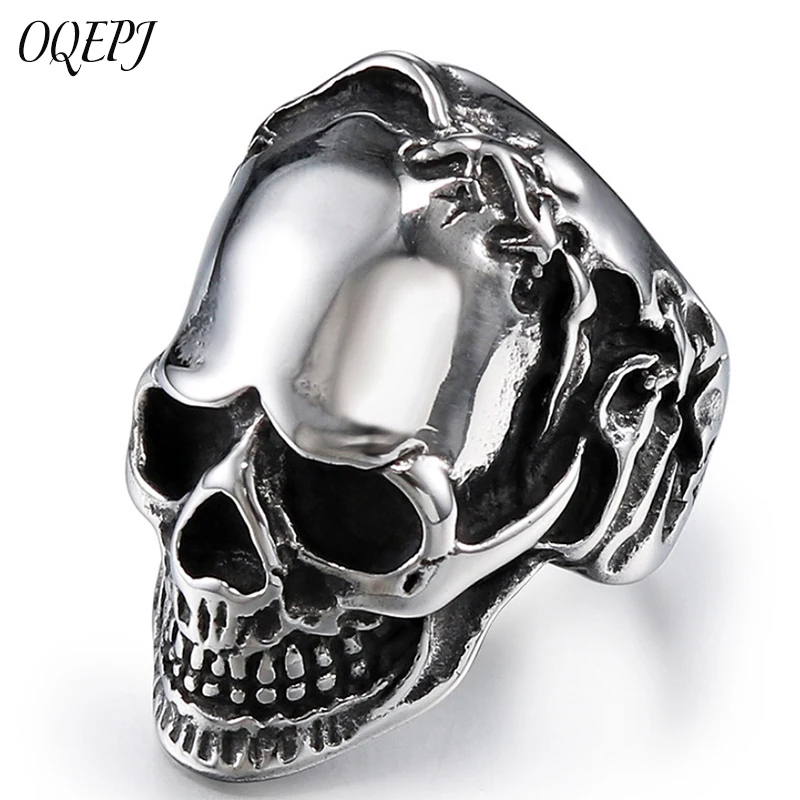 

OQEPJ 316L Stainless Steel Neo-Gothic Death Skull Rings High Quality Men Prevent Allergy Jewelry Real Cool Skull Biker Ring