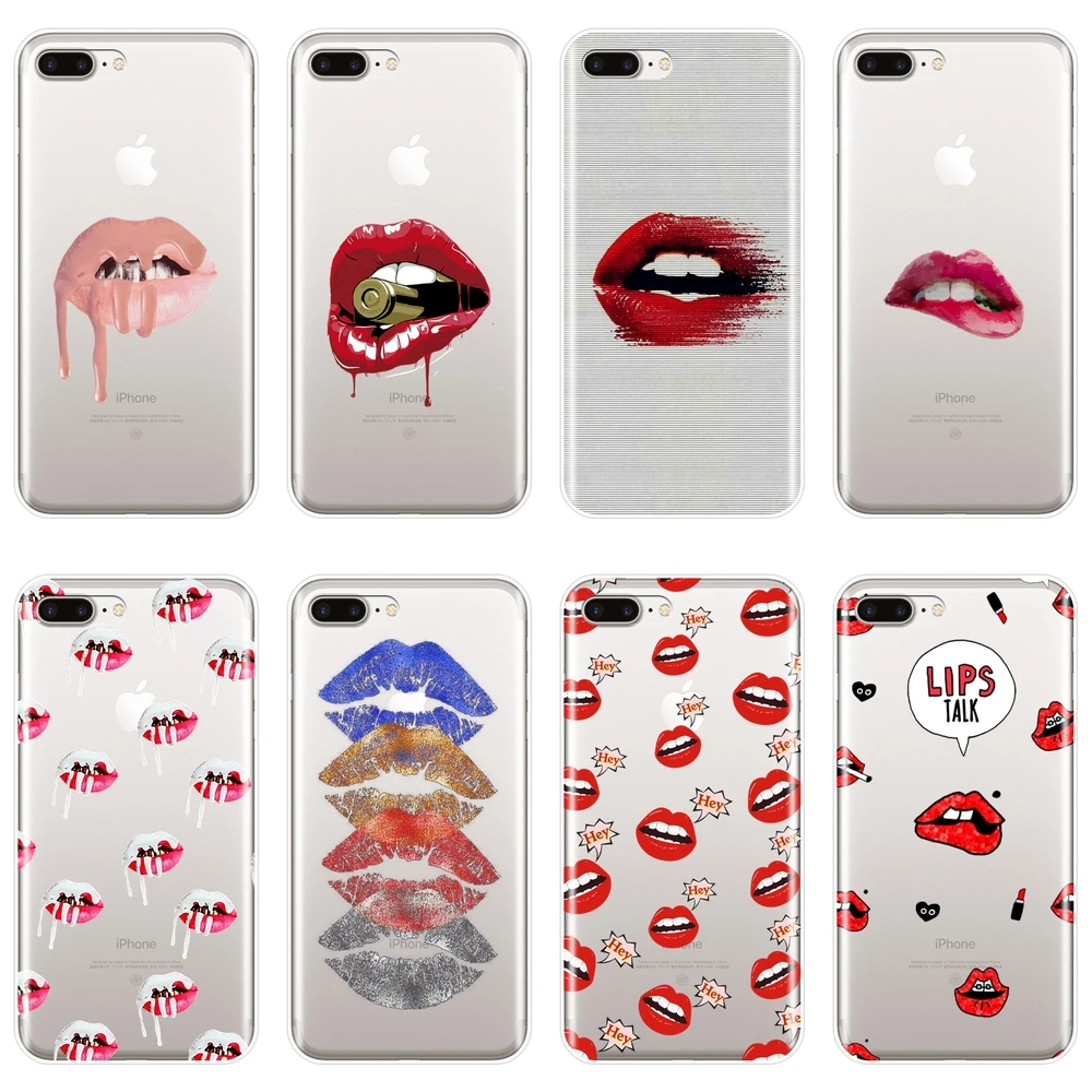 

Phone Case Silicone For iPhone 6 S 6S 7 8 X XR XS Max Sexy Lips Red Lipstick Cartoon Soft Back Cover For iPhone 8 7 6S 6 S Plus