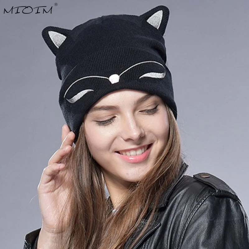 Mioim Mom&baby Cat Ear Hat Cuff Beanie Women Kids Hats Ski Caps Cute