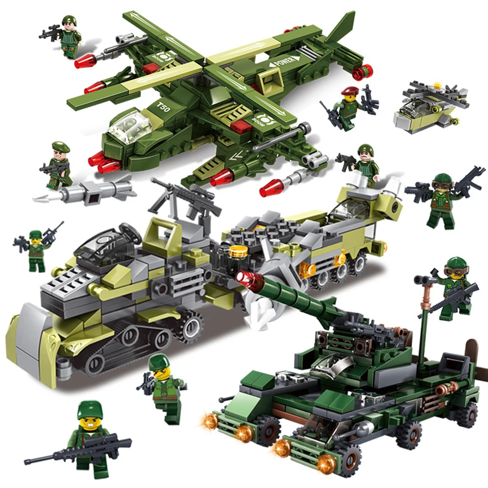 

Creative Educational Building Blocks Toys For Children 6 in1 Truck Tank Plain Series Small Bricks Kids DIY Gift