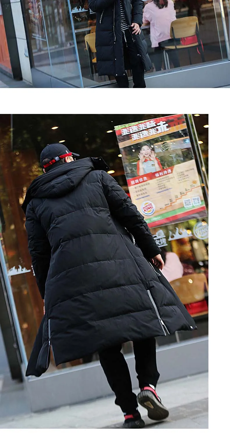 new arrival man's duck down coat maxi long parka jacket winter clothes for male with a hood hat black plus oversize xxxxxxl