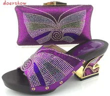 Doershow 2016 Alta qualidade Nigéria cor roxa sapatos de casamento, sapatos Italianos e bolsas estabelecidas para combinar com frete grátis HJY1-11