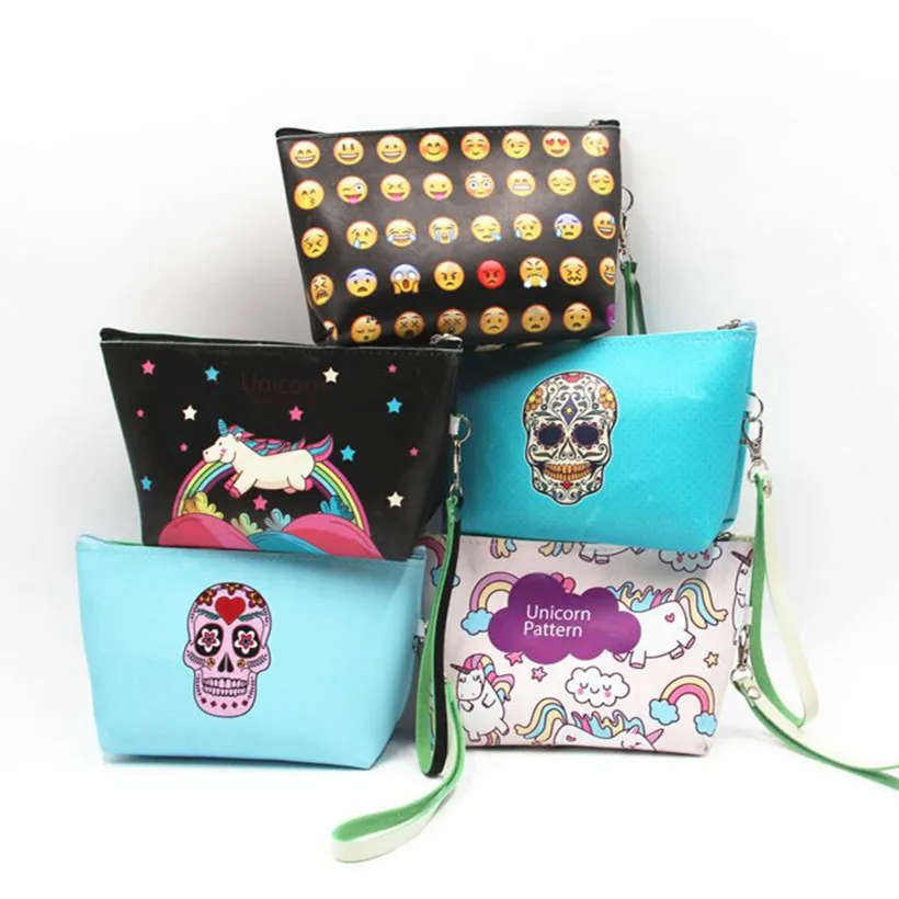 

M433 2017 Creative Individual Cosmetic Bag Cartoon Cute Unicorn Skull Smiley Face Large Capacity Waterproof Cosmetic Bag