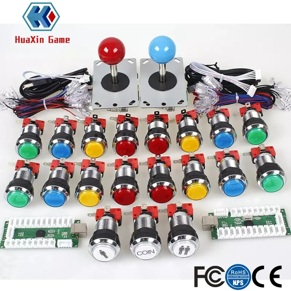  Arcade DIY Kit USB Encoder to Joystick + Chrome Plating LED Illuminated Push Button 1&2 Player Coin - 32888864865