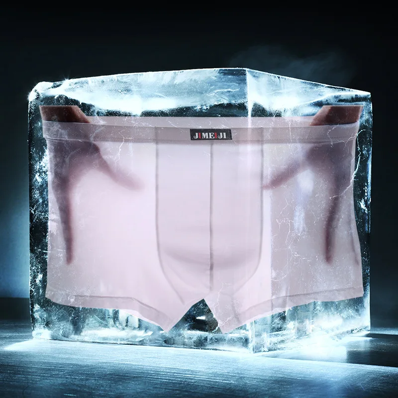 

DANJIU New Men Solid Underwear Sexy Gay Men's Boxer Shorts Ice Silk Thin Breathable Male Underpants Low Waist Transparent Pant