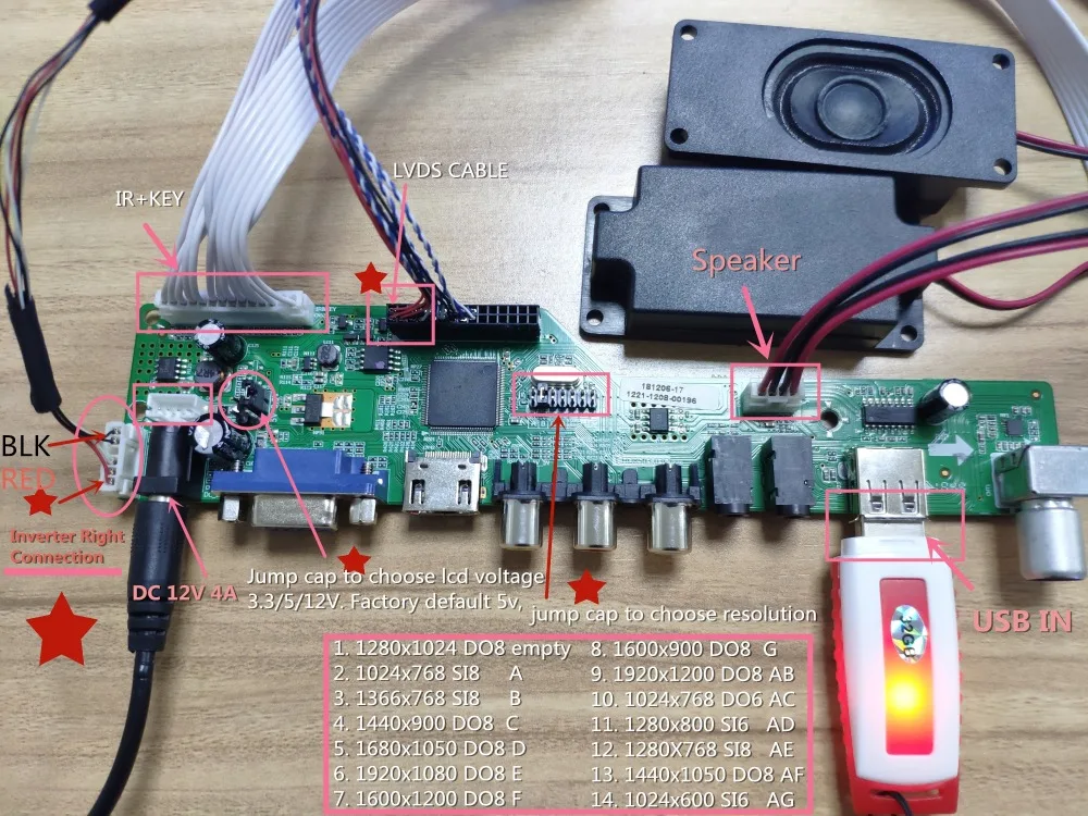 Программа T. HD8503.03C Универсальный ЖК-дисплей ТВ драйвер платы ТВ/AV/VGA/HDMI/USB Медиа+ 7Key кнопка+ 1ch 6bit 40 контакты lvds кабель 8503