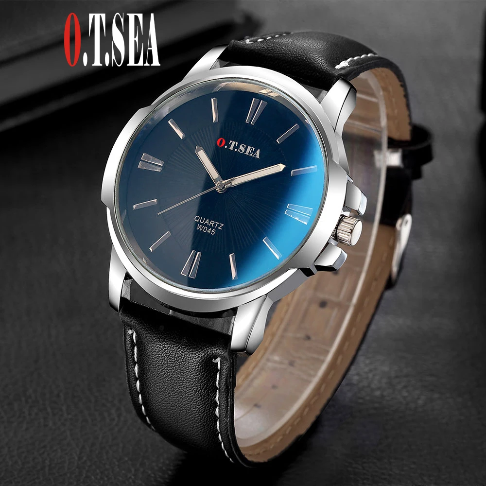 Hot Sales O.T.SEA Brand Faux Leather Blue Ray Glass Watch Men Women Military Quartz Wristwatches Relogio Masculino W045 hot sales o t sea brand faux leather blue ray glass watch men women military quartz wristwatches relogio masculino w045