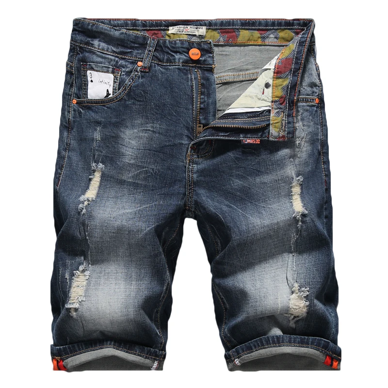 

Brand Men's Denim Shorts 2019 Summer New Style Fashion Casual High Quality Elastic Slim Fit Ripped Jeans Male Clothes