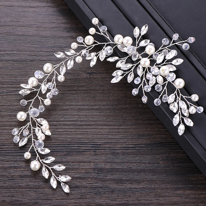 

1PCS Silver Pearl Hairbands Wedding Hair Jewelry Accessories Handmade Rhinestone Bridal Women Headbands Head Ornament