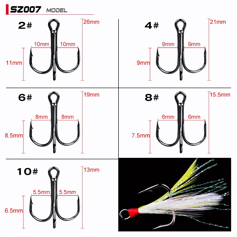 100pcs lot New Fishing Equipment 2 10 Black Fishing Hook with Green Red Feather Fishing Tackle