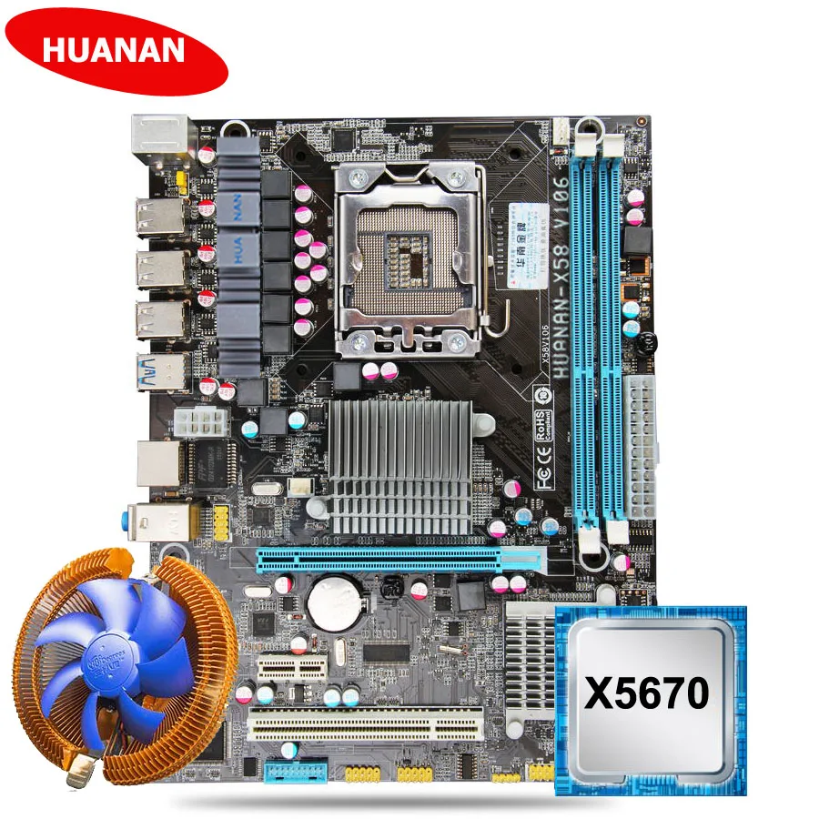 Najtaniej Nowy zestaw płyt głównych HUANAN X58 z chłodnica procesora USB3.0 X58 LGA1366 płyta główna CPU Xeon X5670 2.93GHz 6 rdzeń 12 nici