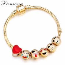 2017 Hot Sells Emoji Charm BraceletsLight Yellow Gold Color 6 Pcs Beads DIY Jewelry for Women New Year Christmas Gifts AA120