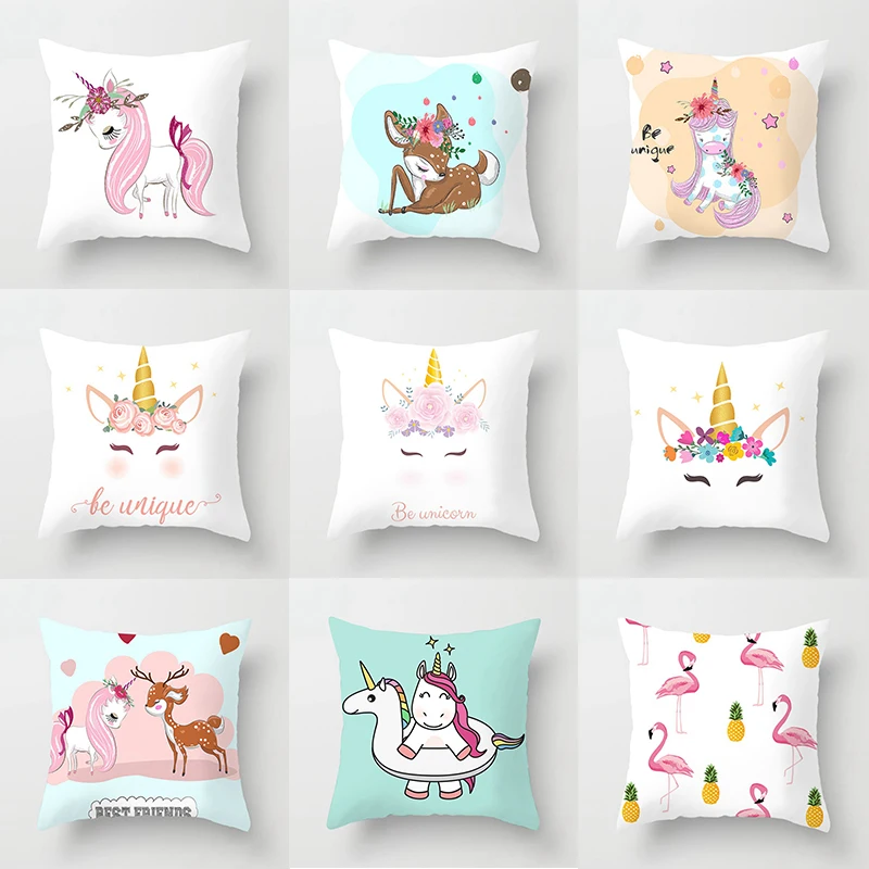 

45x45cm Cartoon Flamingo Unicorn Pillow Case Home Soft Square Decorative Cushion Cover Office Car Sofa Unicorn Decor Pillowcases