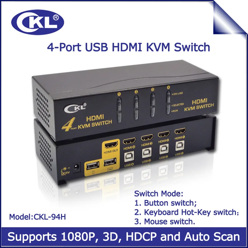 Prix pour CKL USB HDMI KVM Commutateur 4 Port PC Moniteur Clavier souris Switcher Soutien Raccourci Clavier Souris Auto Scan de Commutation 1080 P 3D CKL-94H Prix pour CKL USB HDMI KVM Commutateur 4 Port PC Moniteur Clavier souris Switcher Soutien Raccourci Clavier Souris Auto Scan de Commutation 1080 P 3D CKL-94H