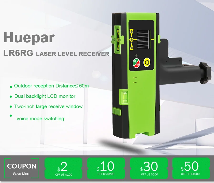 Лазерный приемник уровня Открытый приемник для красных и зеленых лазерных линий, подходит только для Huepar уровней