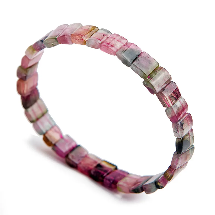 

100% Genuine Natural Colorful Tourmaline Gemstone Crystal Rectangle Bead Bracelets Bangles AAAAA For Women Lady Drop Shipping