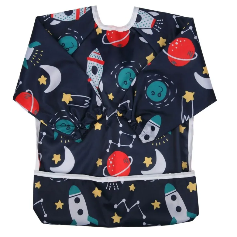 [Sigzagor] 1 детский нагрудник для кормления, водонепроницаемая рубашка с длинными рукавами рисунок с карманом для малышей от 1 до 3 лет, 20 вариантов - Цвет: BS14 rocket