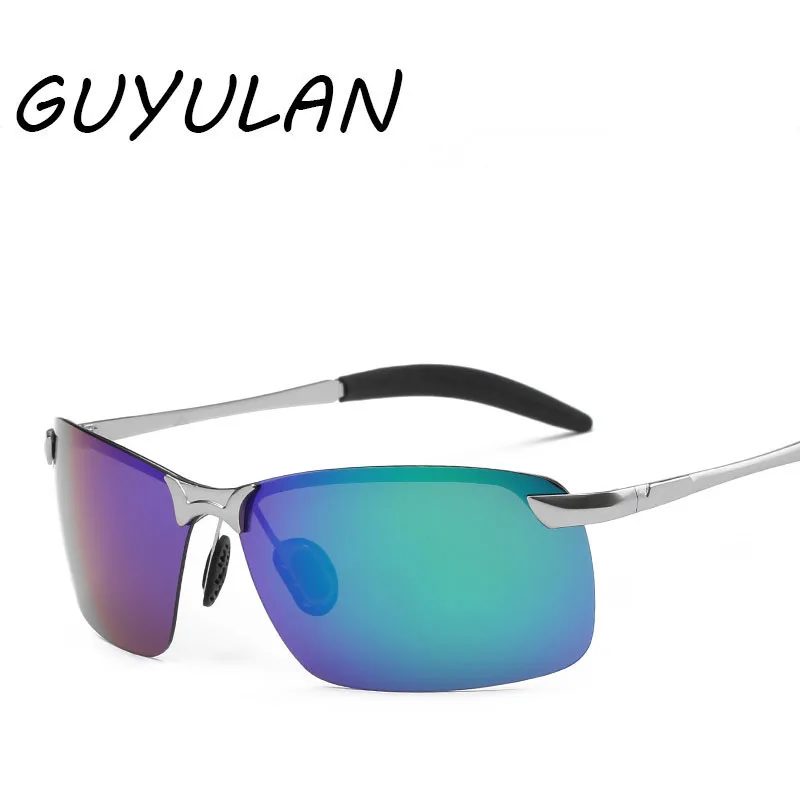 GUYULAN Men driving polarized Rectangular goggle Black Sunglasses metal