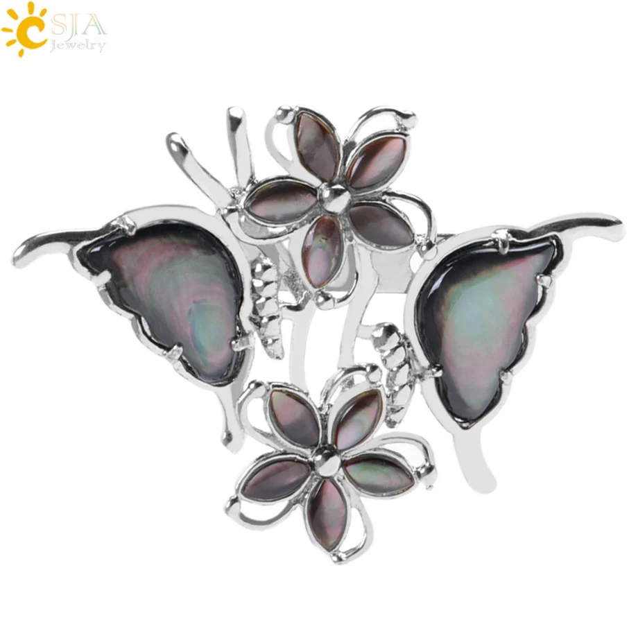 

CSJA Fashion White Black Butterfly Brooch Clothes Accessories Natural Abalone Shell Insect Brooches Jewelry for Suit Dress F162