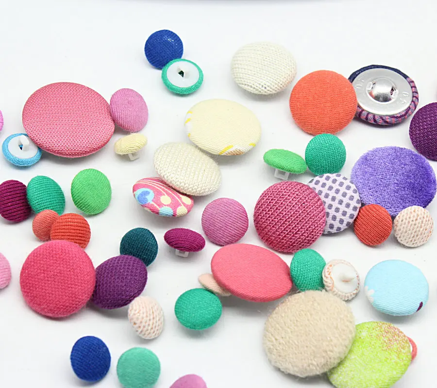 100pcs Fabric Buttons Shabby Romantic Chic Floral and Gingham and Polka