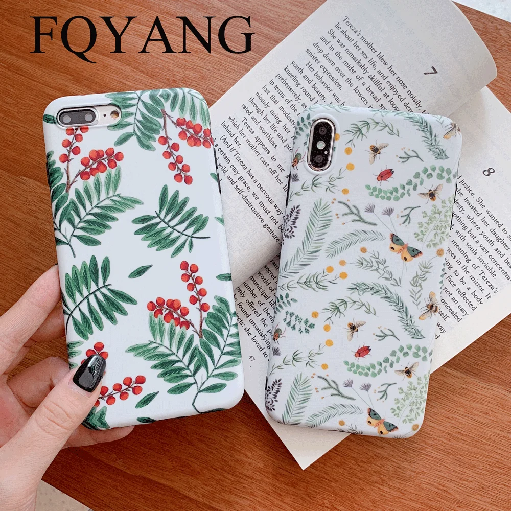 

Hard Case for Iphone 8 Plus 7 6 6S Summer Floral Leaves Patterned Case Cover for Iphone XS MAX Luxury Matte Conque for Iphone XR