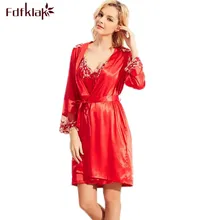 Fdfklak Женские шелковый халат летняя одежда и Платья Комплекты Ночная рубашка и халат шелковый халат большого размера для девочек сатиновое ночное белье S Q560