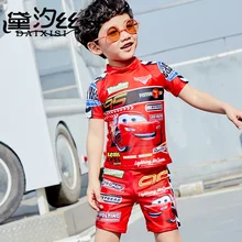 Мальчик Двойка купальник Высокая шея Купальники Детская с коротким рукавом спортивный костюм для серфинга мальчиков быстросохнущая ванный комплект шорты-боксеры