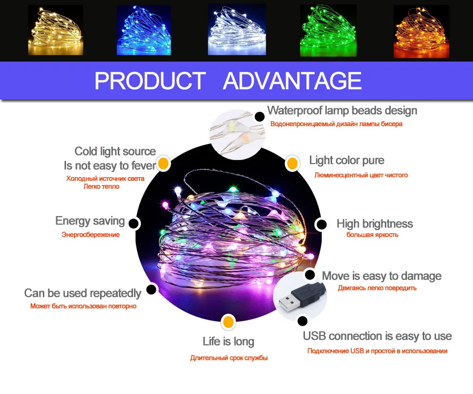 Светодиодный светильник-гирлянда s 10 м 5 м 2 м с серебряной проволокой, сказочный светильник, украшение для рождественской свадебной вечеринки, питание от аккумулятора, USB светодиодный светильник