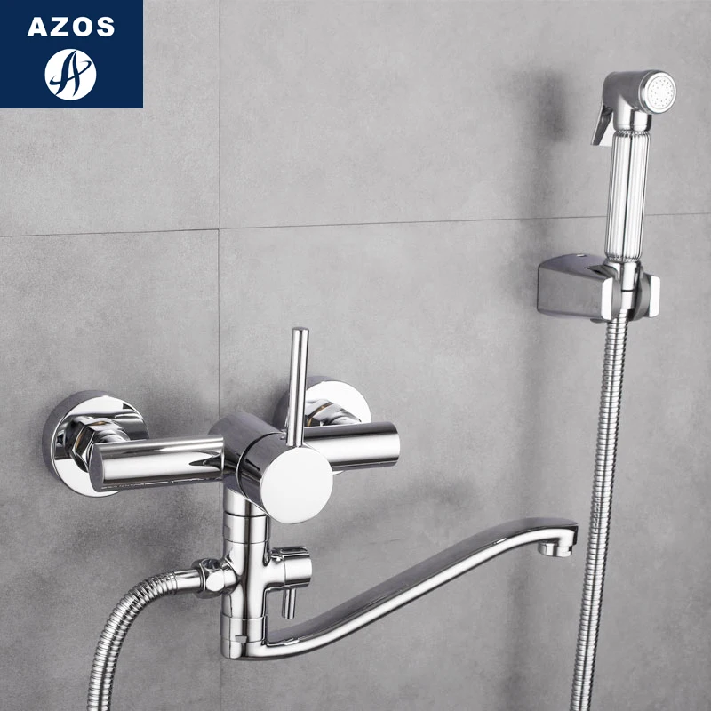 

Azos Bidet Faucet Pressurized Sprinkler Head Brass Chrome Cold and Hot Switch Two Function Washing Machine Pet Bath Toilet Round