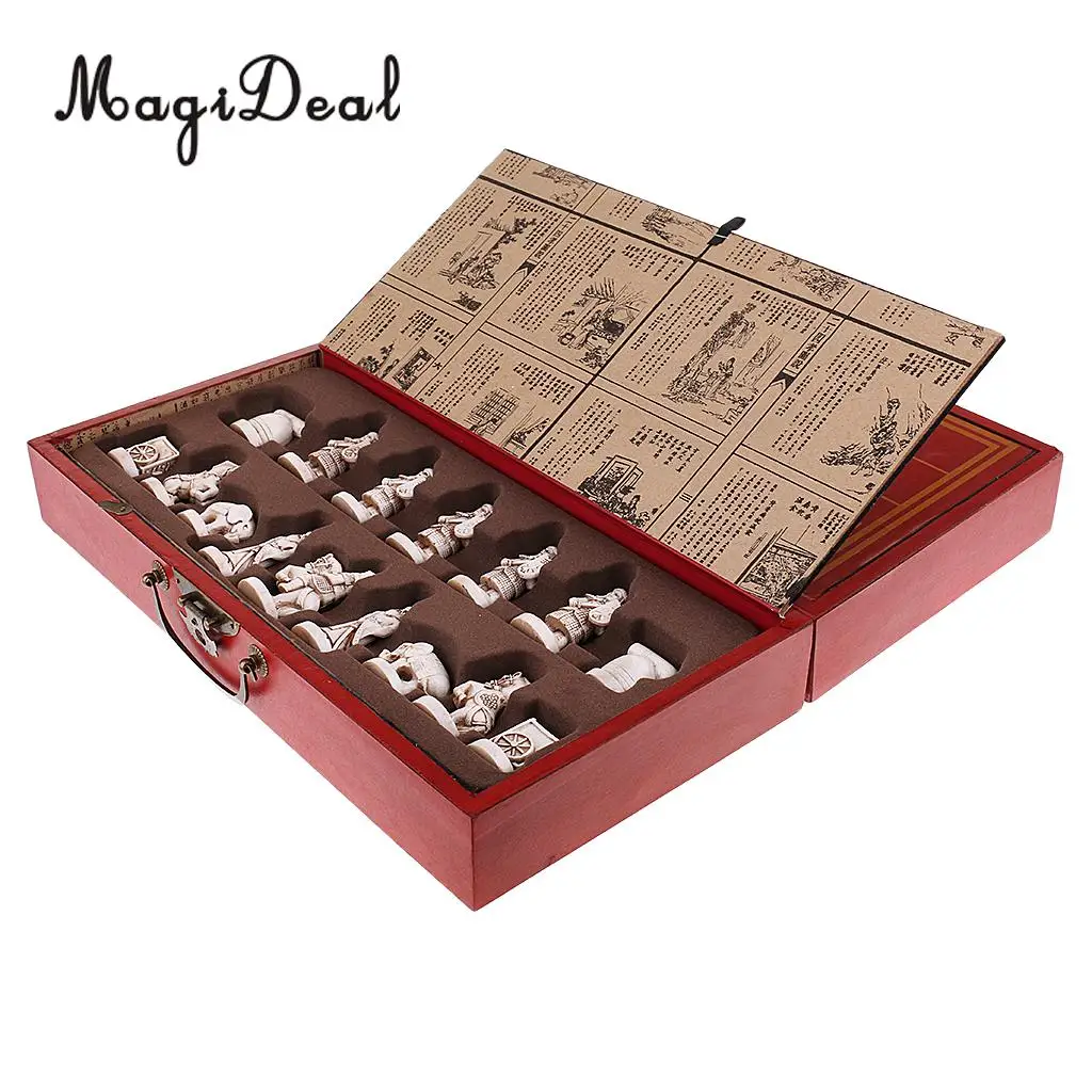 

MagiDeal Antique Chinese Chess Board Puzzle Games Collectibles Vintage Terracotta Army Pieces Wood Table for Friends Family Toy