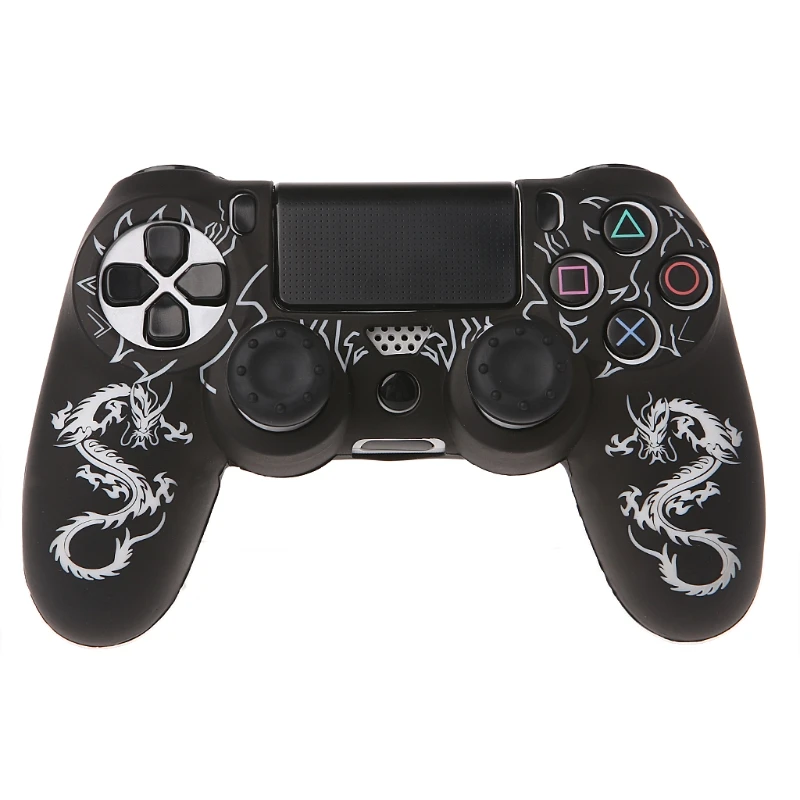 Brand 3pcs/set Chinese Dragons Silicone Gamepad Cover Case + 2 Joystick Caps Rubber Protective Skin Case For PS4 Controller