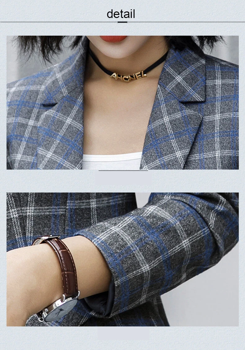 Ladies Plaid Notched blazer Single button Casual outwear elegant monteau femme fall womens blazers long sleeve top clothing 2019