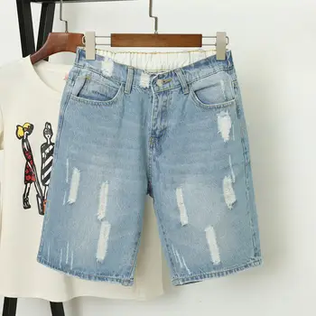 

Vintage High Waist Denim Shorts Women Stretch Loose Plus Size Mom Jeans Shorts Femme Streetwear Ripped Denim Shorts Women Q1609