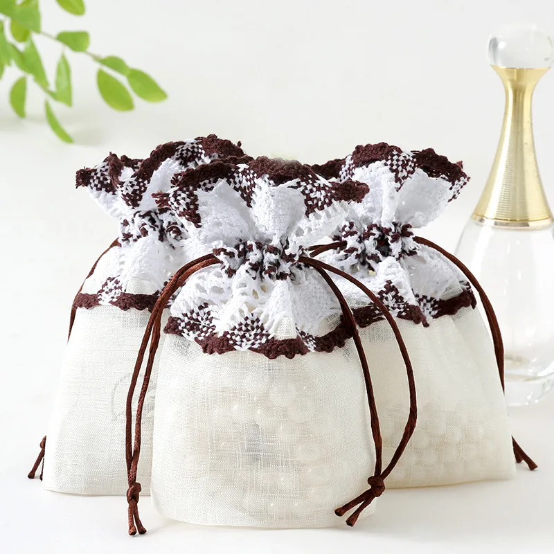 60 x Creative Handmade Empty Sachet Drawstring Bags with Coffee Cottom