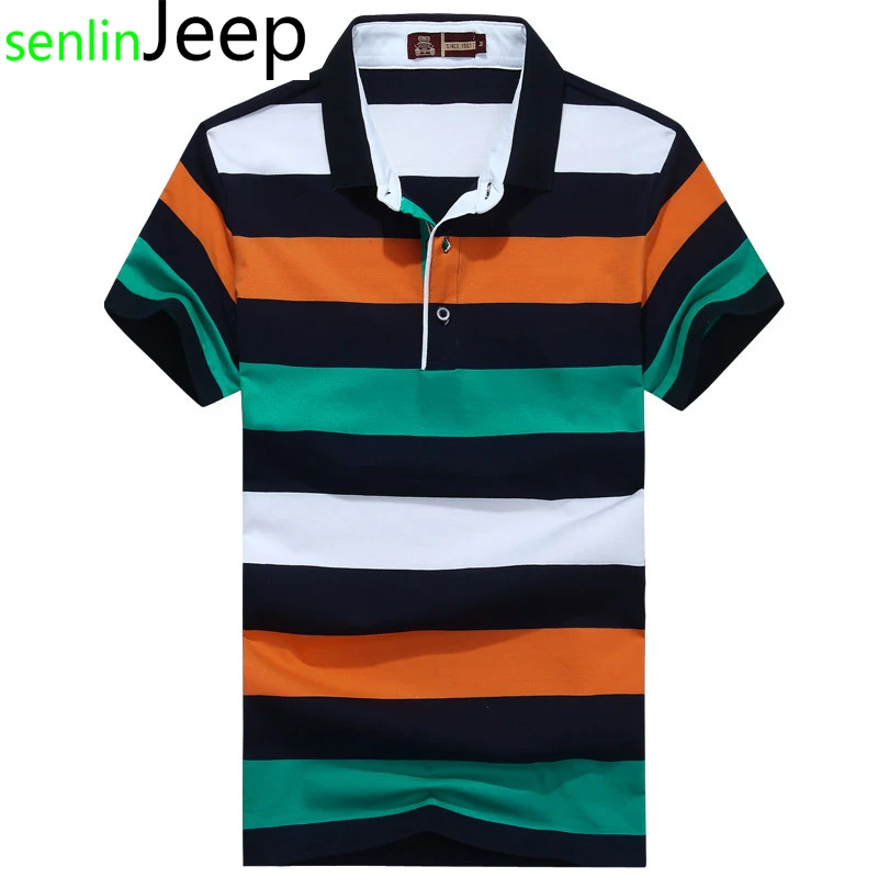 Summer Men Loose Casual Large Size Polo Shirt New Fashion Stripes Short