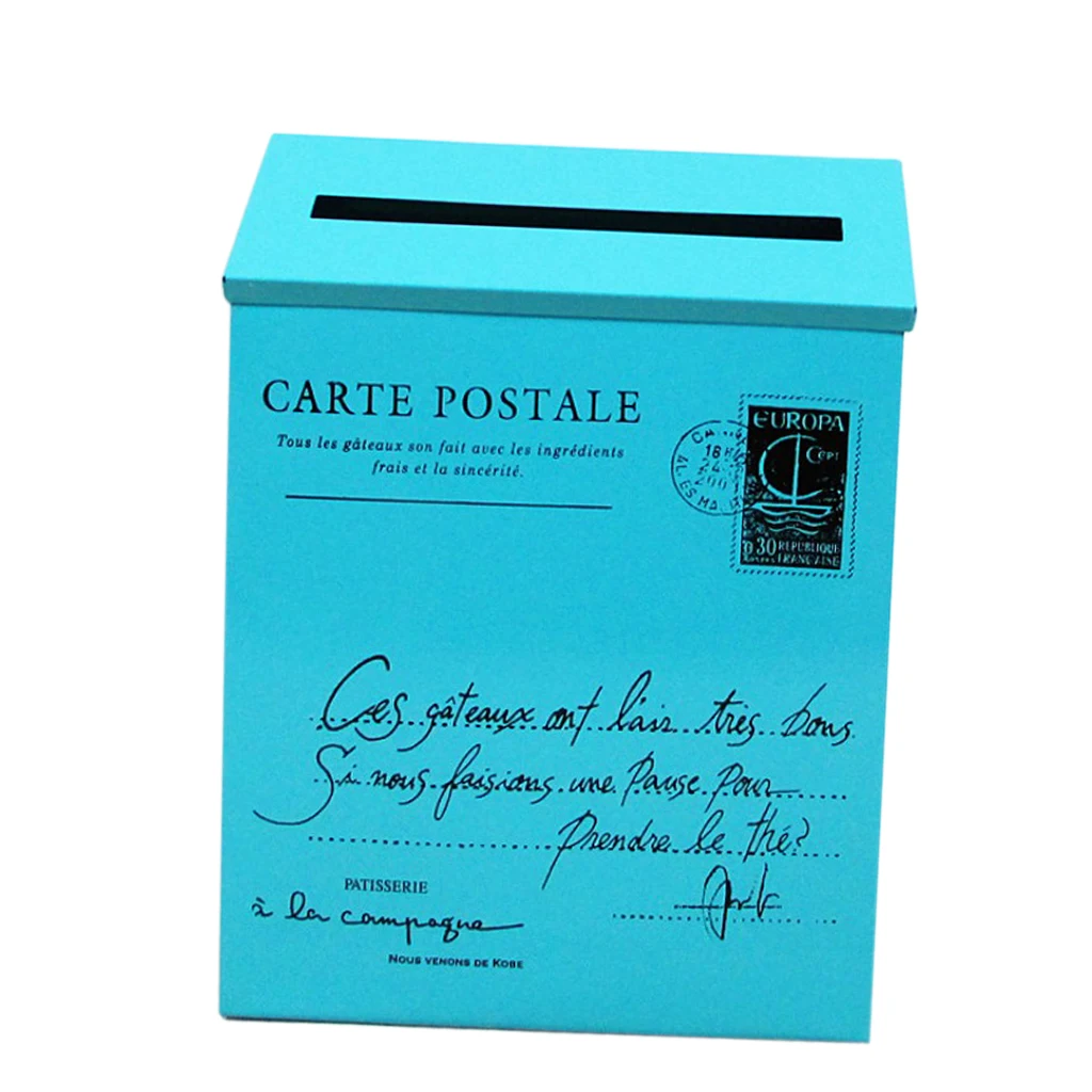 MagiDeal Galvanized Wall Mounted Letterbox Letter Post Mail Keys Holder Blue