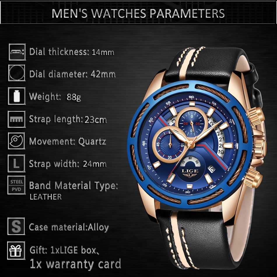 Relojes Hombre LIGE мужские часы Топ бренд класса люкс кварцевые золотые часы мужские повседневные кожаные военные водонепроницаемые спортивные наручные часы