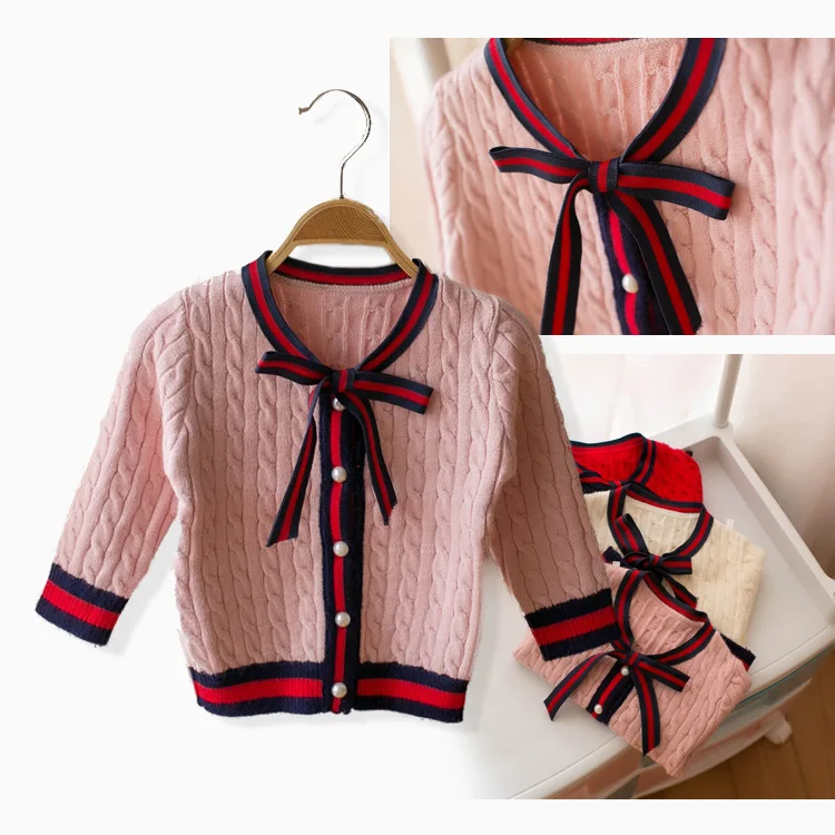

Children's Sweater Tops Bow Tie College Style Wind Cardigan Sweater For Girls Clothes 2 3 4 5 Years Girls Outwear
