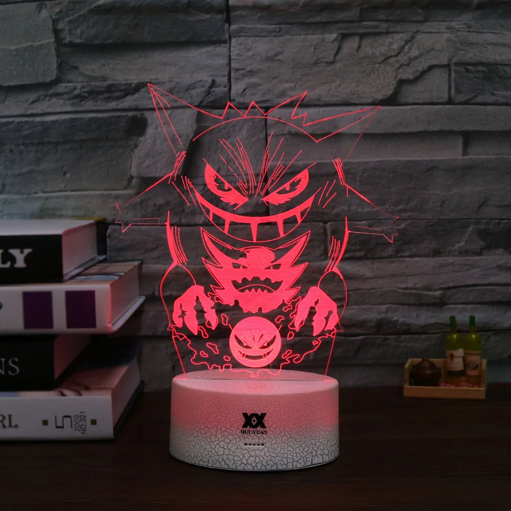 Pokemon Gengar 3D лампы холодный красочный свет в ночь USB Белый База мультфильм декоративные настольная лампа ребенок Рождественский подарок