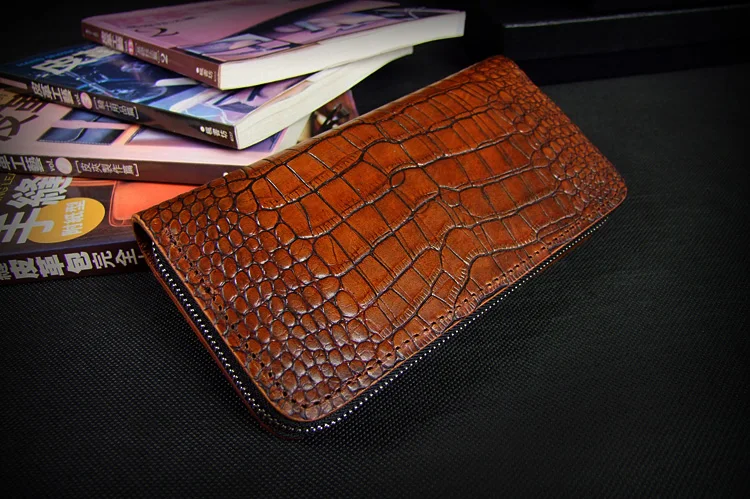 Кожаный кошелек ручной работы мужские сумки ретро сумки растительного дубления кожи сумки крокодилы сумки длинный zipper
