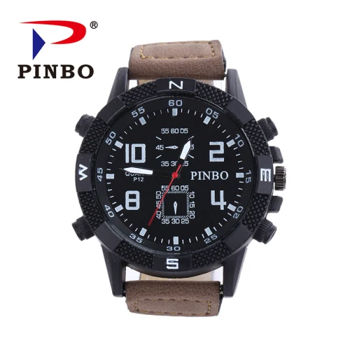 Мужские часы от бренда PINBO, роскошные повседневные военные кварцевые спортивные наручные часы с кожаным ремешком, мужские часы, мужские часы - Цвет: 3