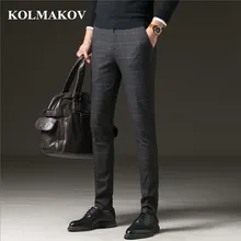 KOLMAKOV мужские брюки Slim Fit Новые осенние модные клетчатые брюки с высокой эластичностью хлопок хорошее качество брюки мужские