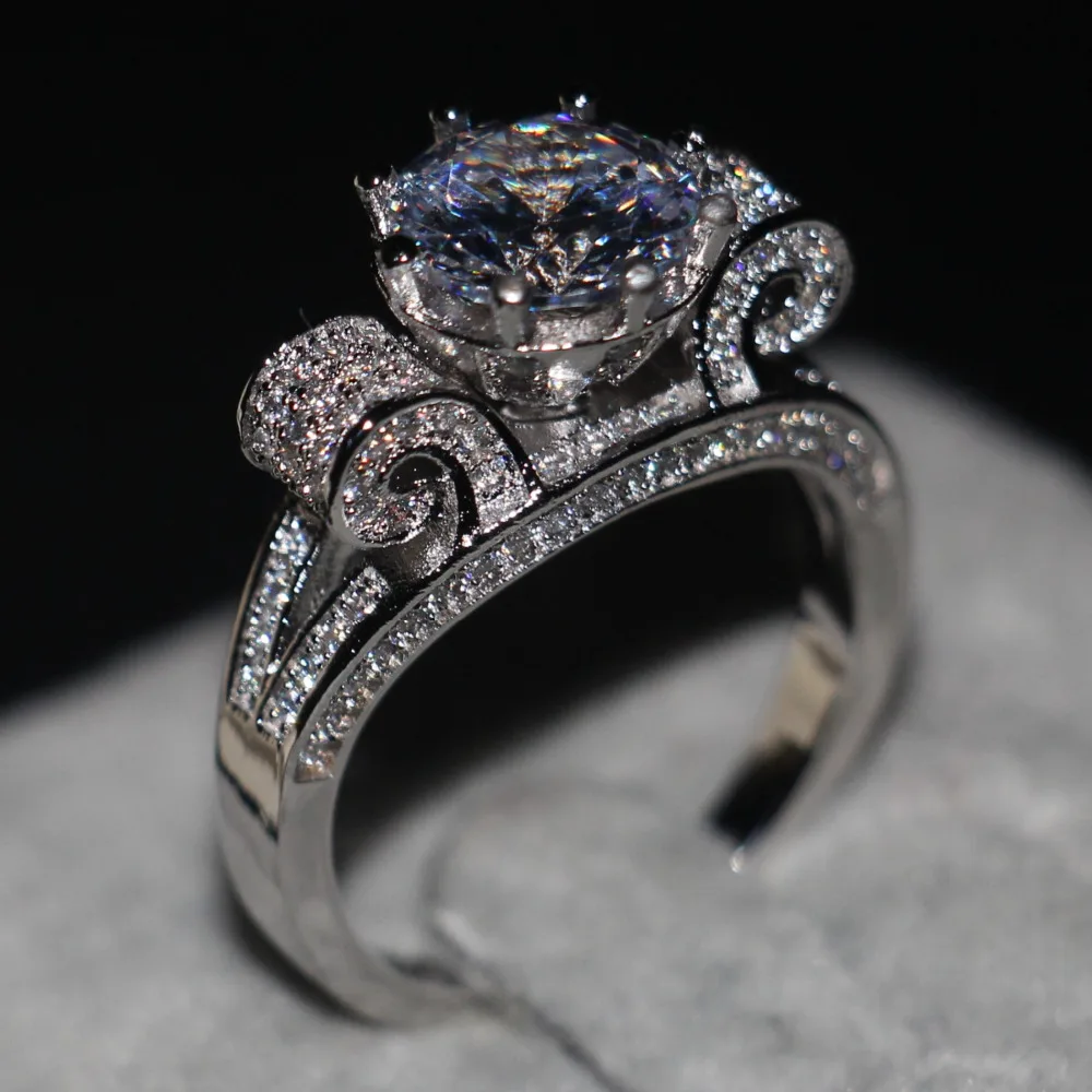 Romantic Jewelry Women men ring Round cut 9mm 3ct AAAAA zircon cz 925 Sterling silver Lovers Engagement Wedding Band Ring